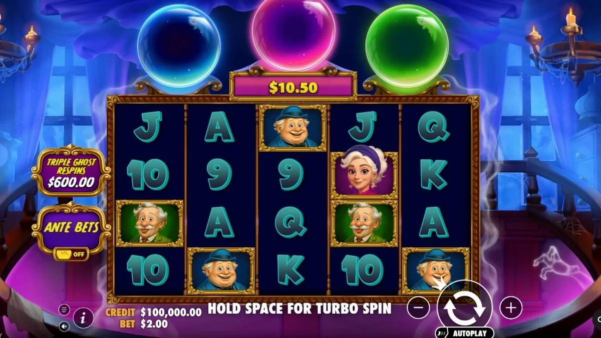 Great Ghosts! slot machine theme with ghostly crystal balls and haunted manor visuals