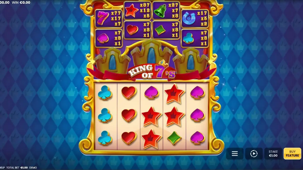 Tampilan visual slot King of 7's dengan tema kerajaan dan simbol Lucky 7